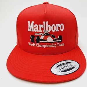 Retro F1 Marlboro Formula One Racing Flat Bill Snapback Mesh Trucker Hat Cap 80s
